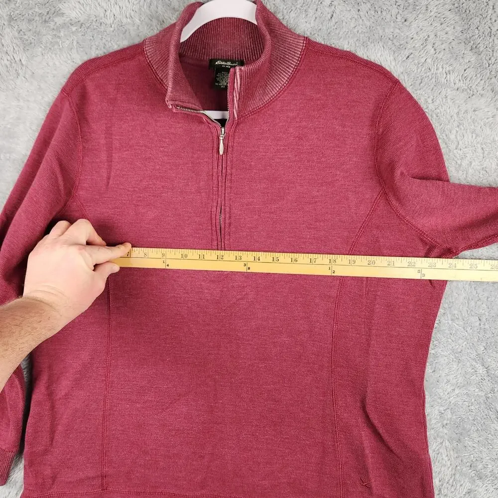 Eddie Bauer Sweater Mens XL Red Cotton Blend 1/4 Zip Mock Neck Knit Pullover
